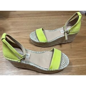 Antonio Melani Neon Yellow Suede Espadrille Wedge Sandals Platform Size 7.5M
